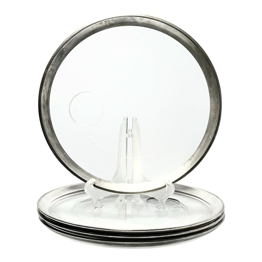 1950s MCM Dorothy Thorpe Silver Band 4 Glass Snack Plates (No Cups) 9 7/8”